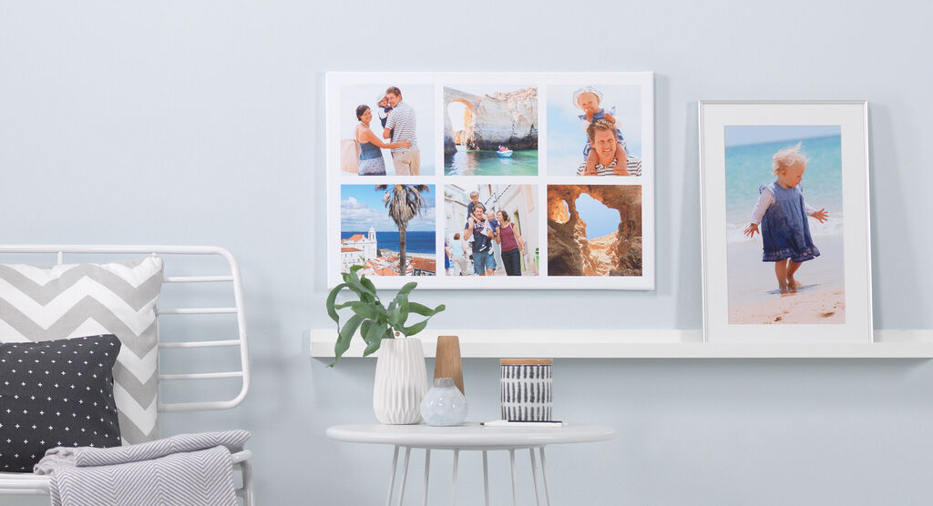 Wonderful living room with photos and plants on the table.