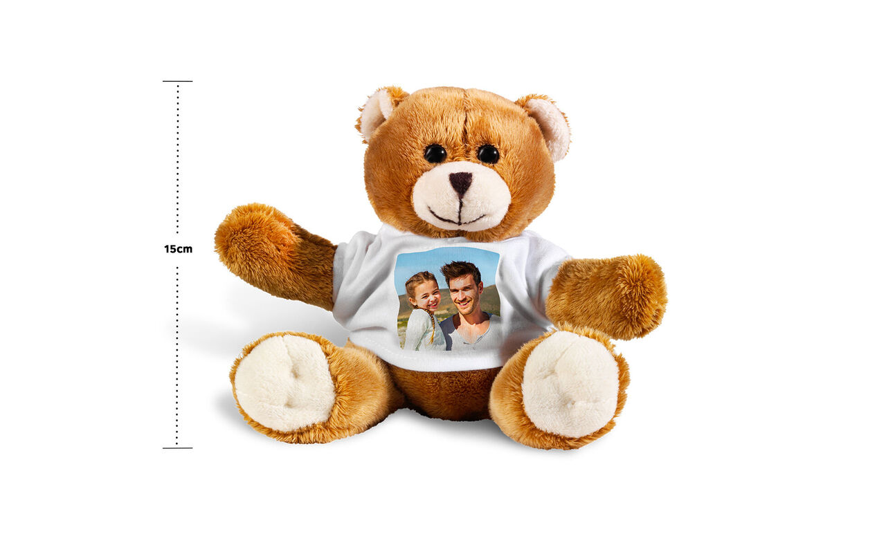 Plush toy with a T-shirt printed with a photo