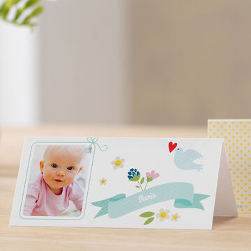 A lovingly designed greeting card with flowers and a space for a photo.