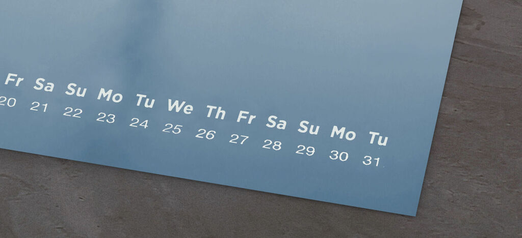 Minimalistic calendar with days and numbers