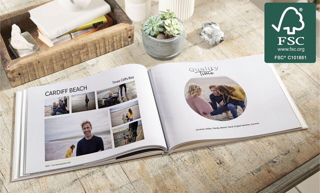 Photo book on a wooden table with family pictures, a beautiful memory