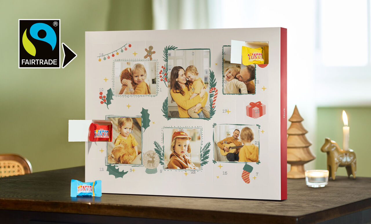 Advent calendar with photos and chocolate surprises.