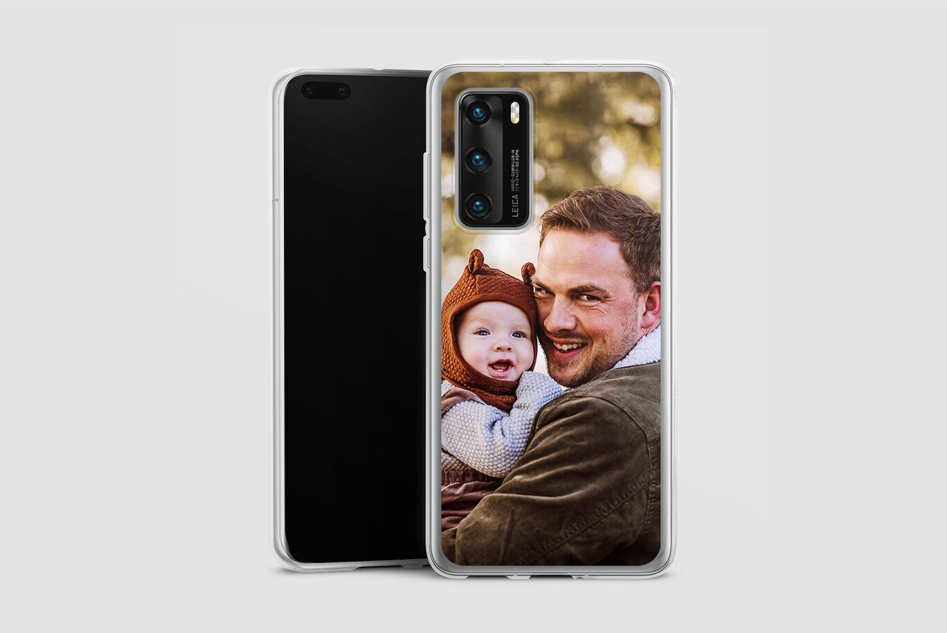A high-quality phone case featuring a loving photo of a father with his child