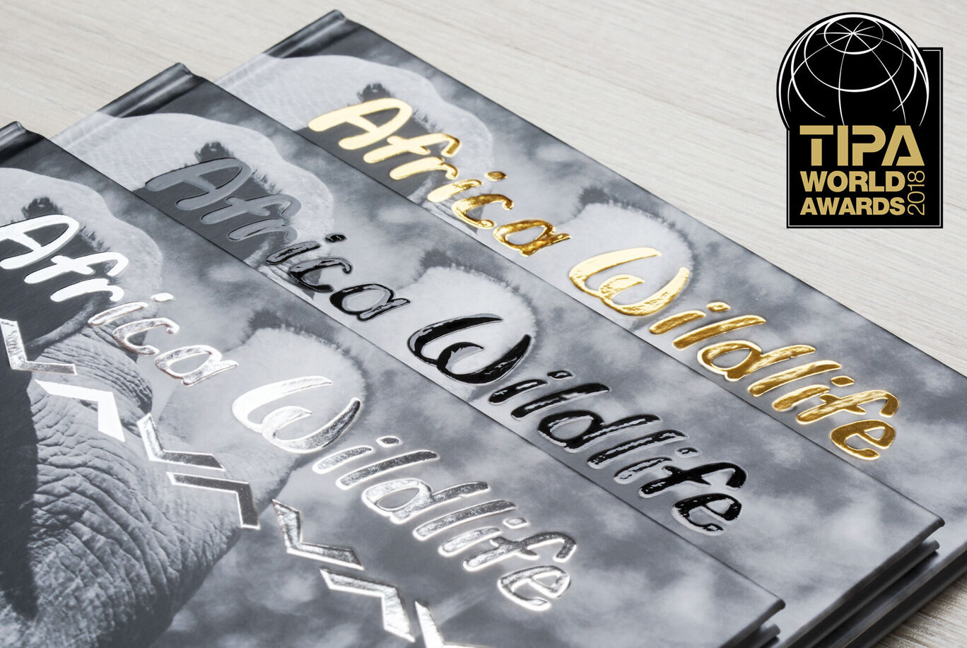Three beautifully designed photo books on African wildlife in black and white with glossy titles.