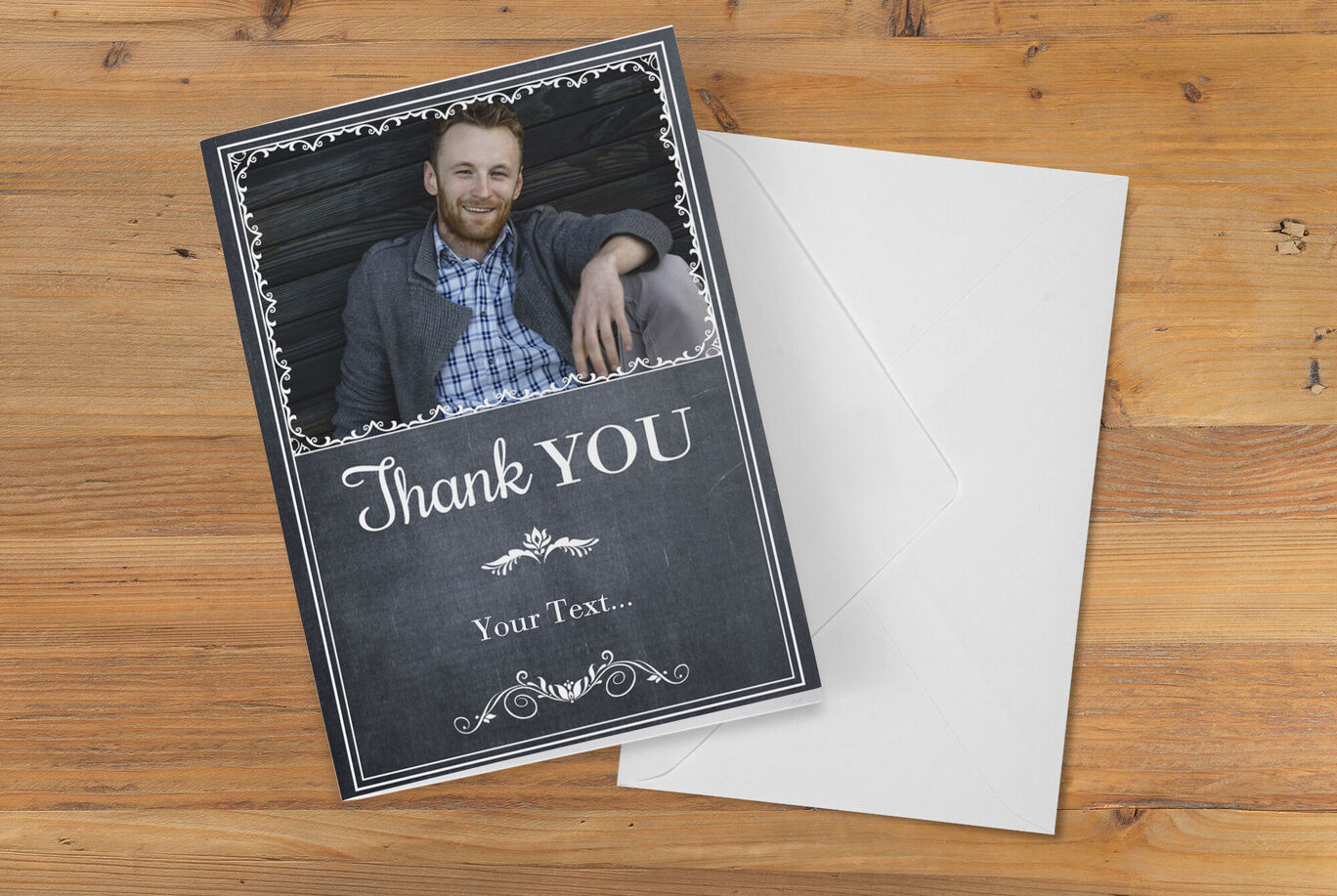 A thank you card with an appealing design showing the words 'Thank YOU' in beautiful writing.