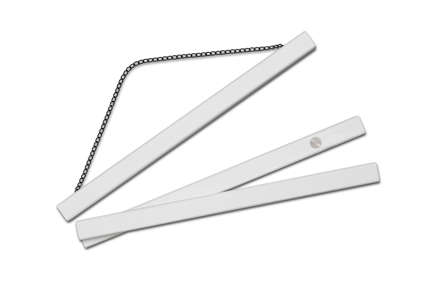 Three white slats with a black chain, perfect for creative DIY projects.