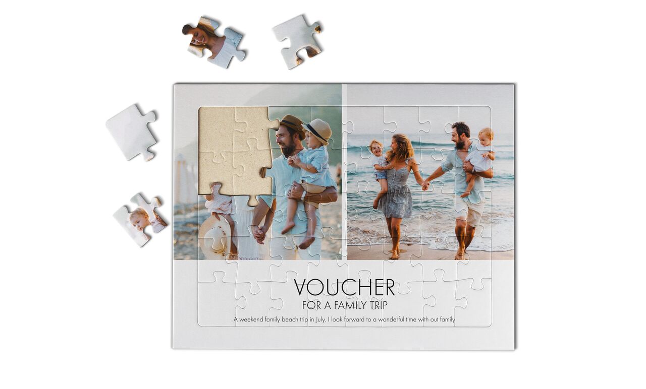 A heartfelt invitation for a family vacation with a puzzle design