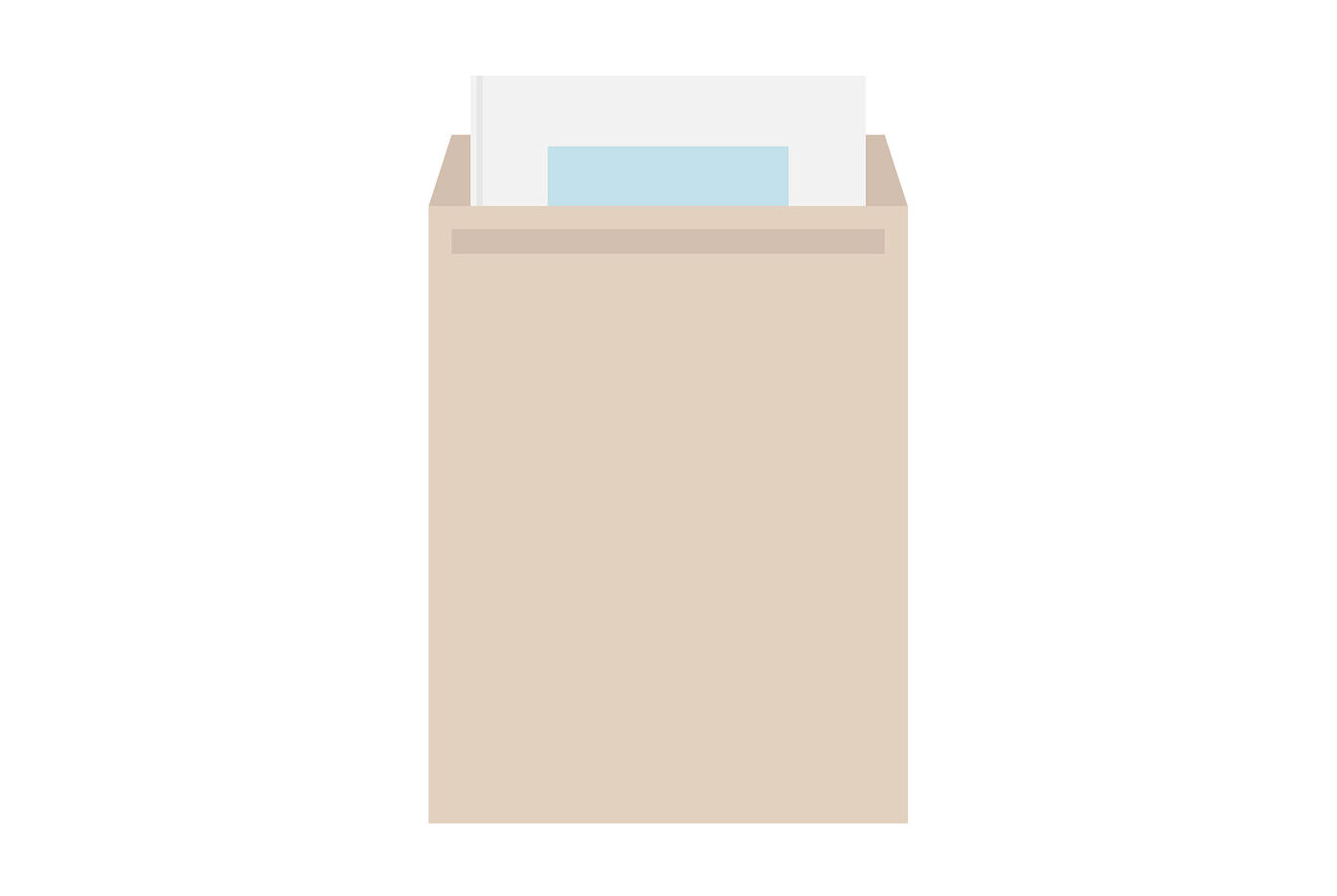 A beige box with white and blue leaves inside.