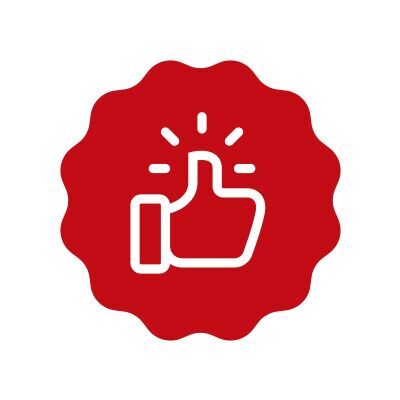 Symbol for positive review with thumbs-up on red background