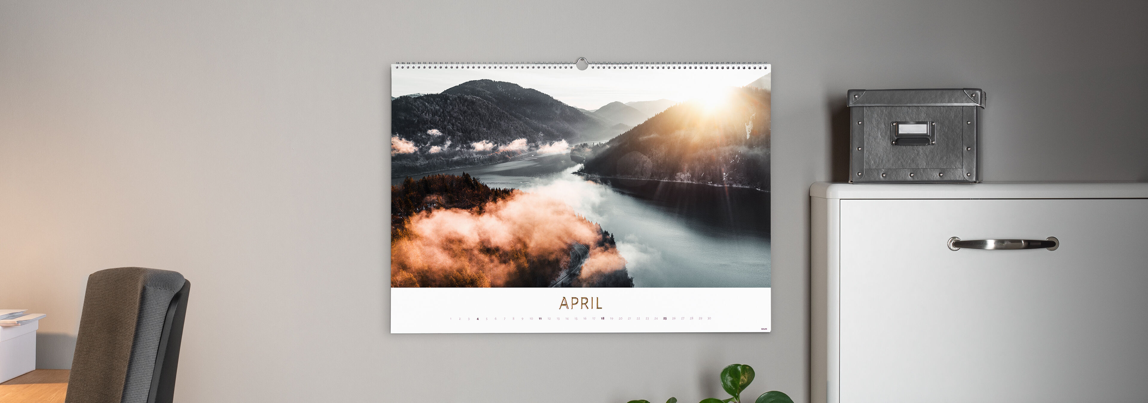 Beautiful photo calendar with landscape image for April
