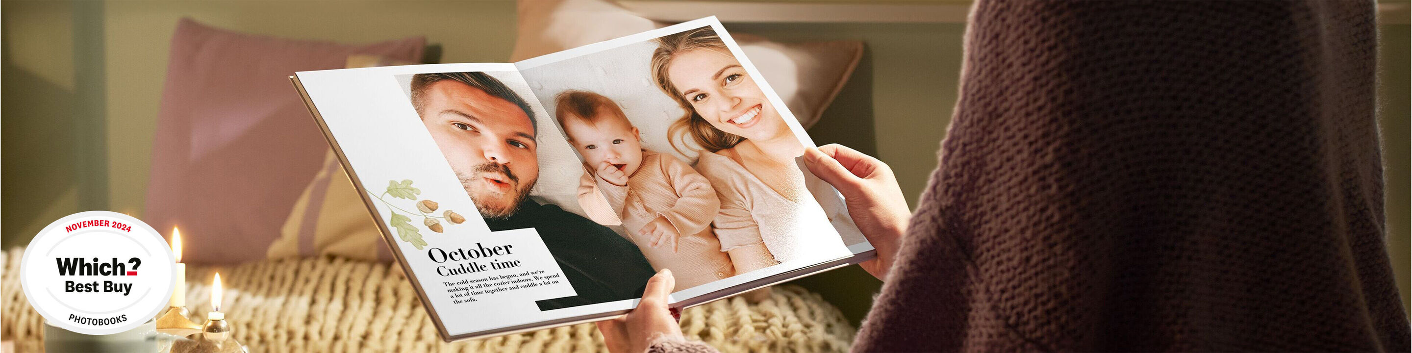 A person holding a CEWE photo book filled with memories.