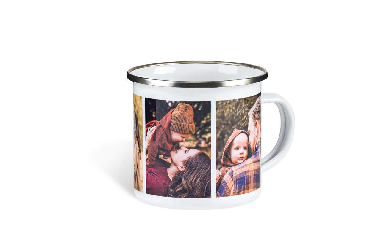 A lovingly designed personalized mug featuring photos of happy moments.