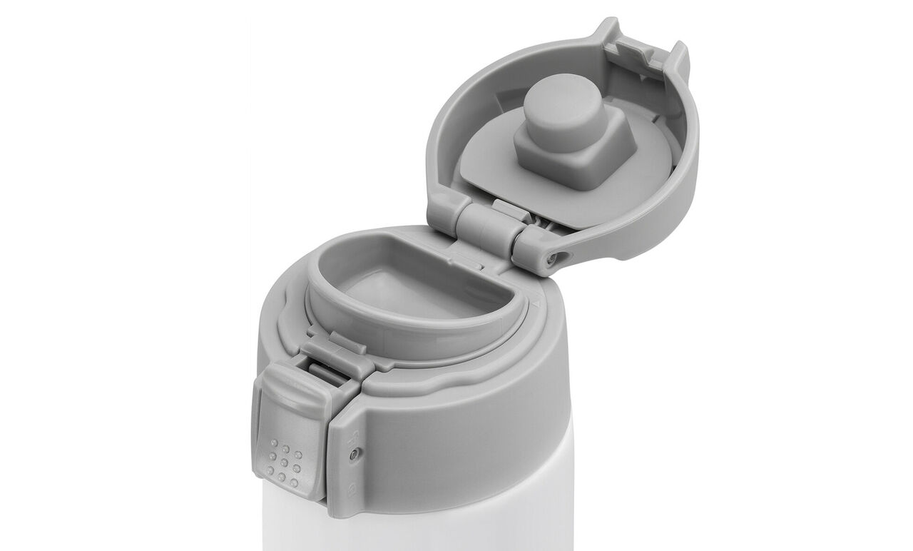 Open gray drinking bottle with lid