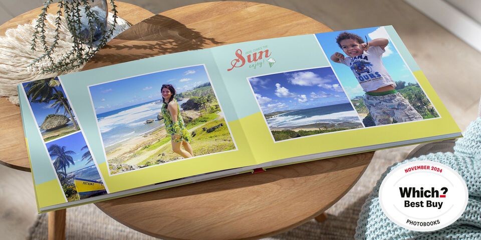 A loving photo book with beach and water holiday memories.