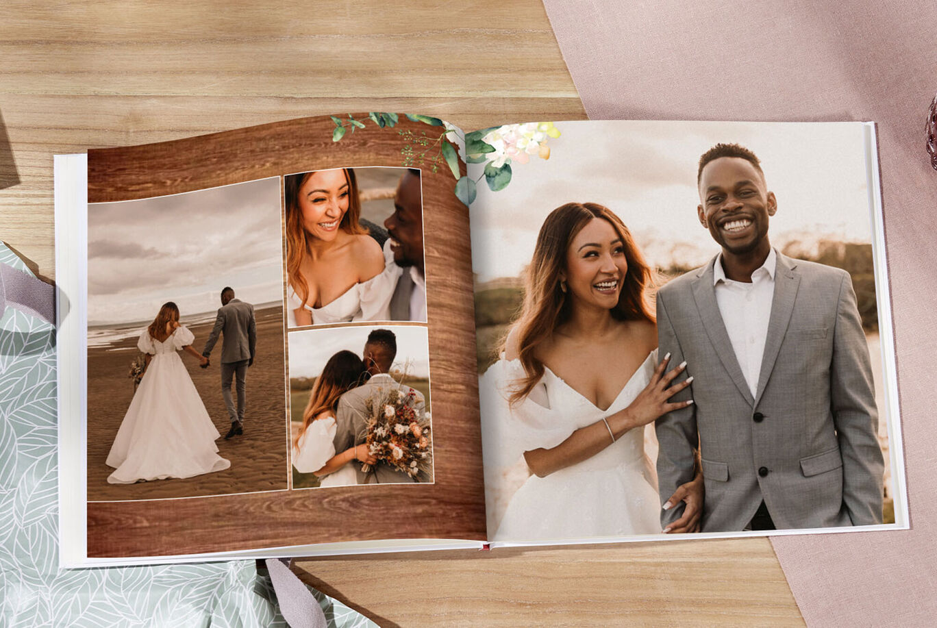 Bride and groom hold a flower during a beach walk. A compelling, loving connection is felt.