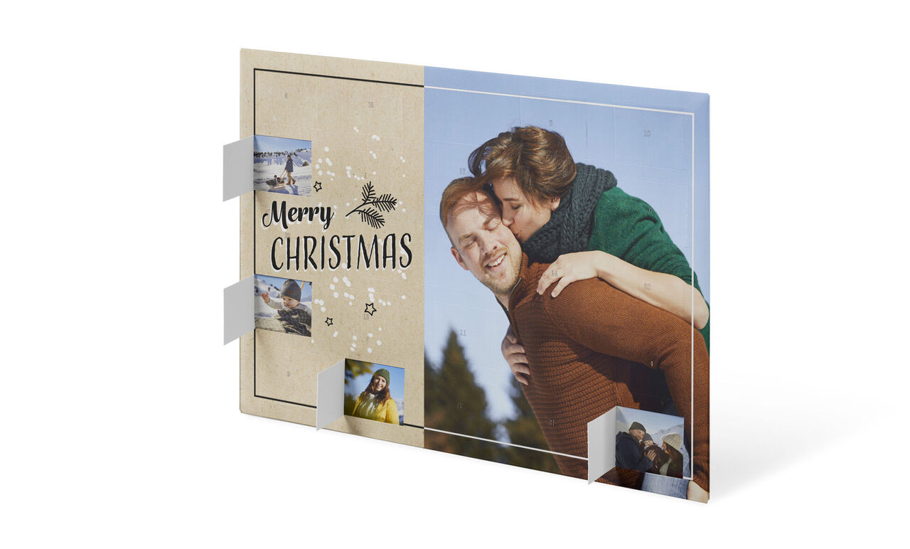 Christmas greeting card with photos of happy moments