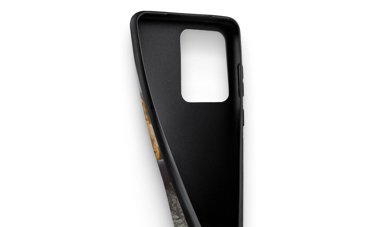 Black phone case with creative design.
