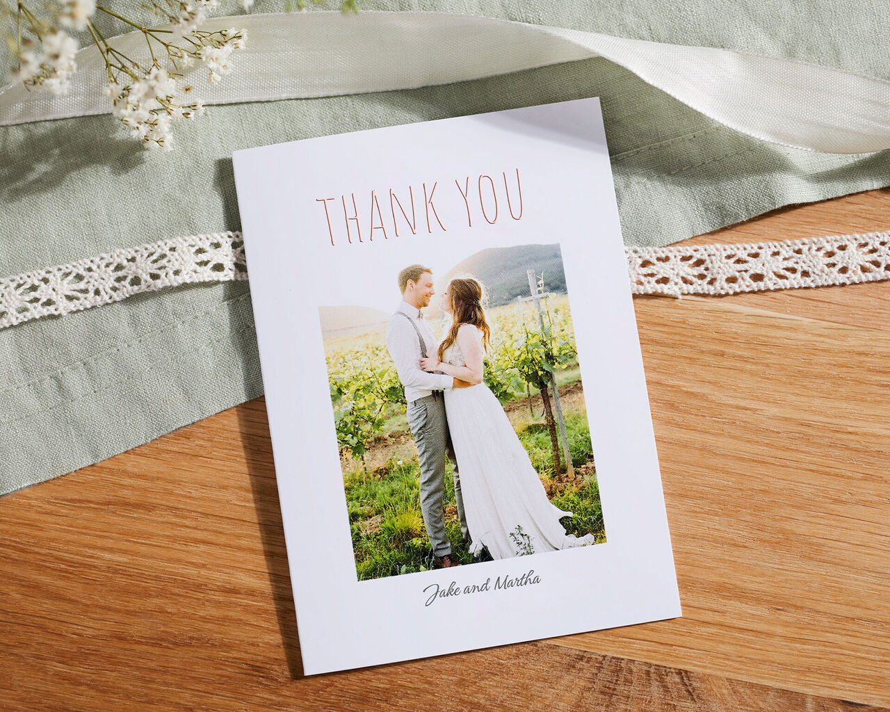 Wedding couple thanks with a beautiful card
