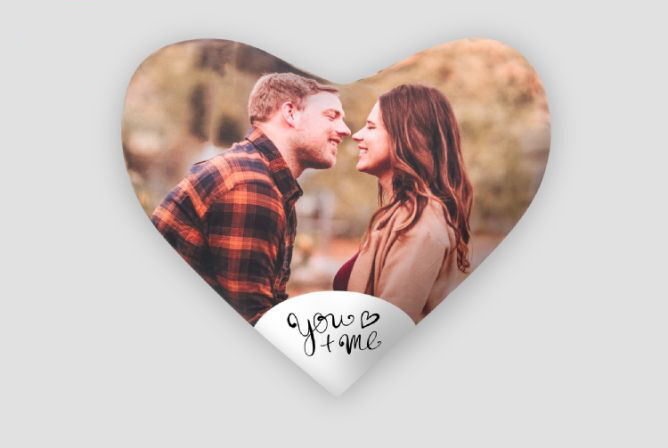 A couple kisses in a heartfelt design, with a loving message.