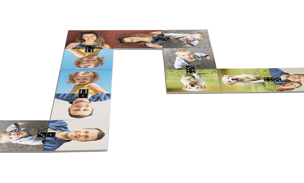 A creative photo puzzle displaying various lovely snapshots of families and pets.