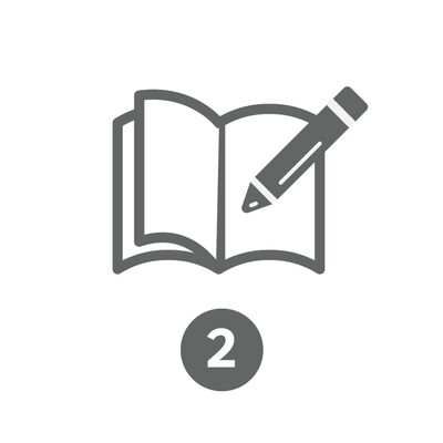 Symbol of an open book and a pencil.