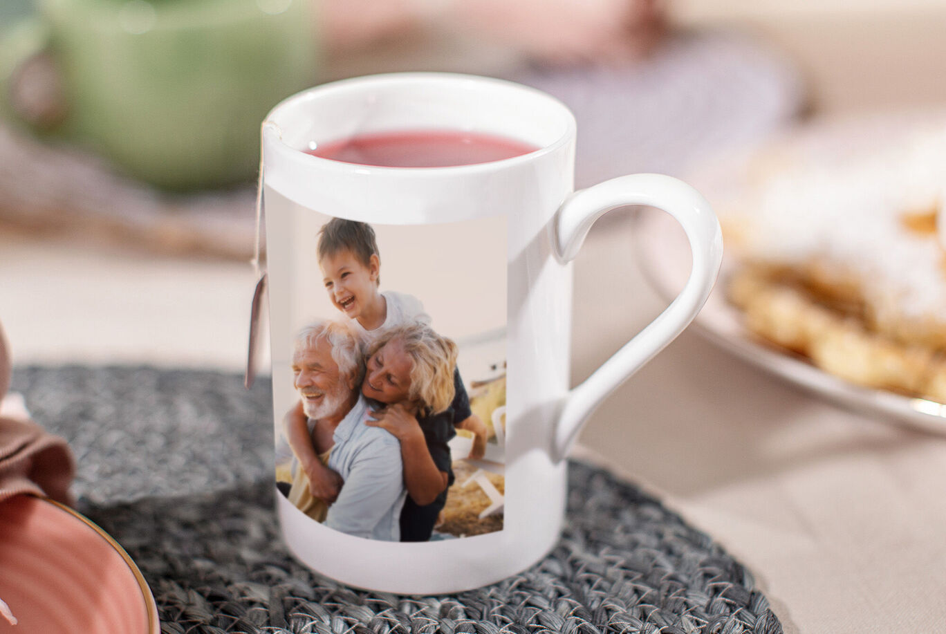 A lovingly designed mug with cheerful family photography.