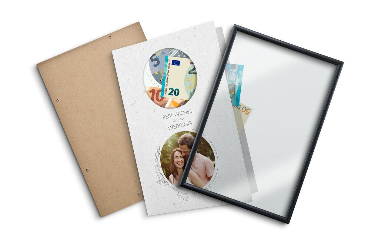 CEWE greeting cards for weddings with good wishes and monetary gifts