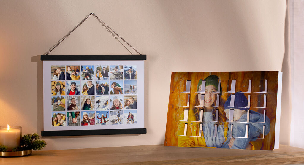A beautiful wall picture with personal photos, placed on a table.