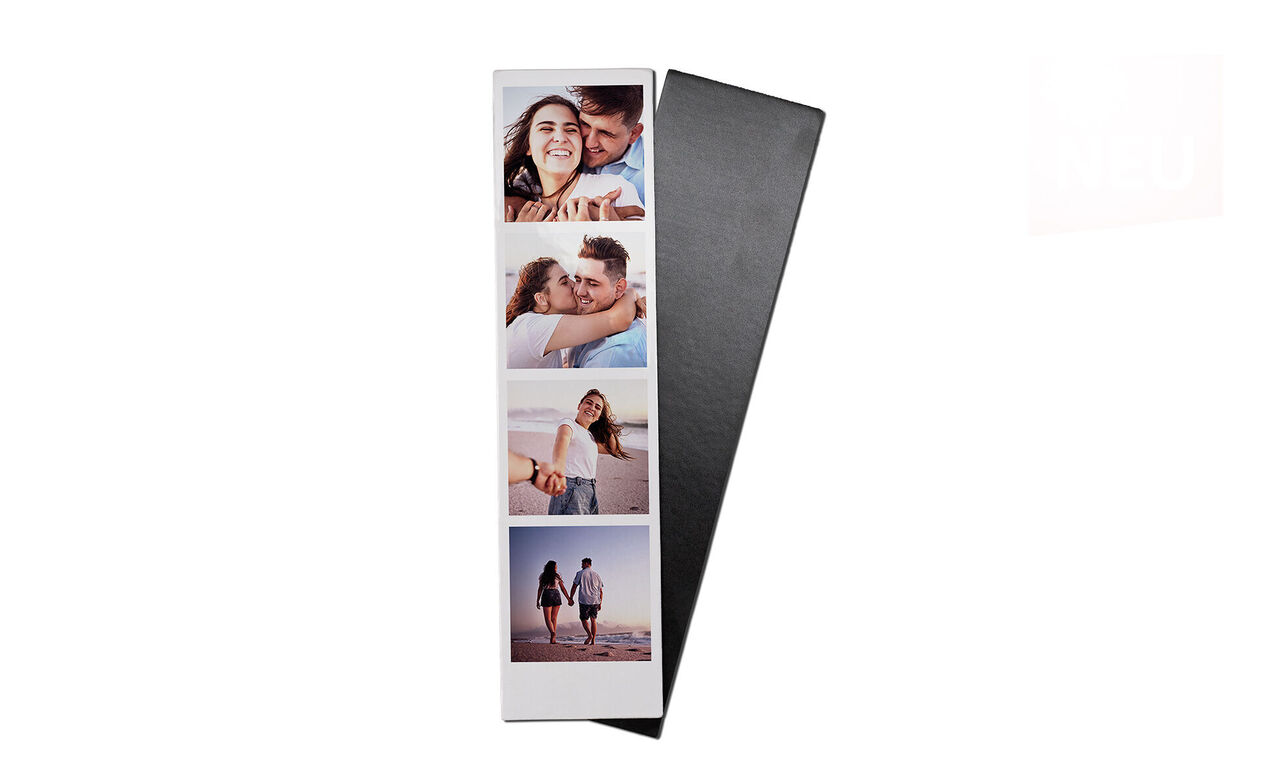 Black bag with photos of happy couples at the beach.