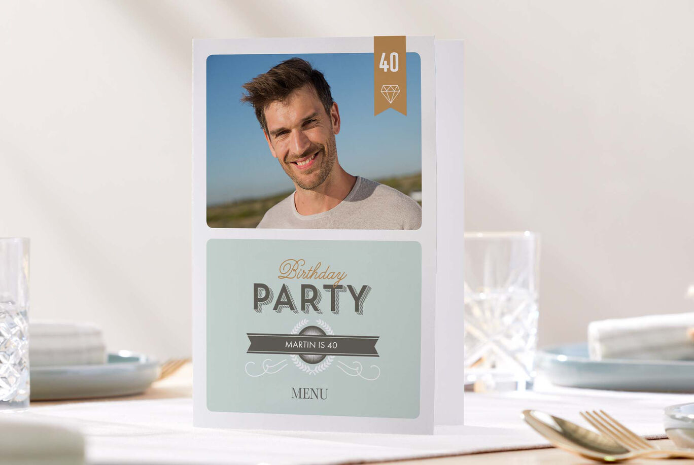 A beautifully designed menu for a 40th birthday party.