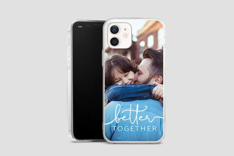 Phone case featuring a loving embrace between two people with text 'better together'