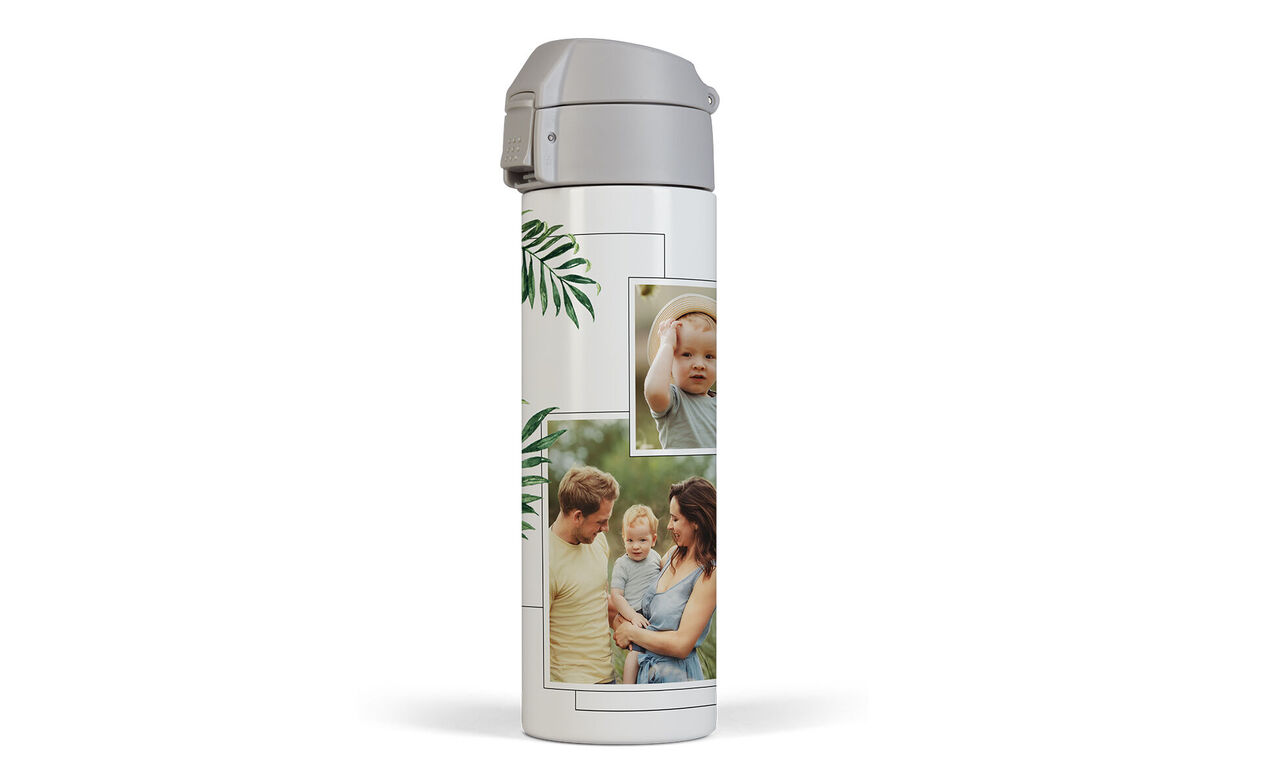 Personalized thermos with photos and floral design