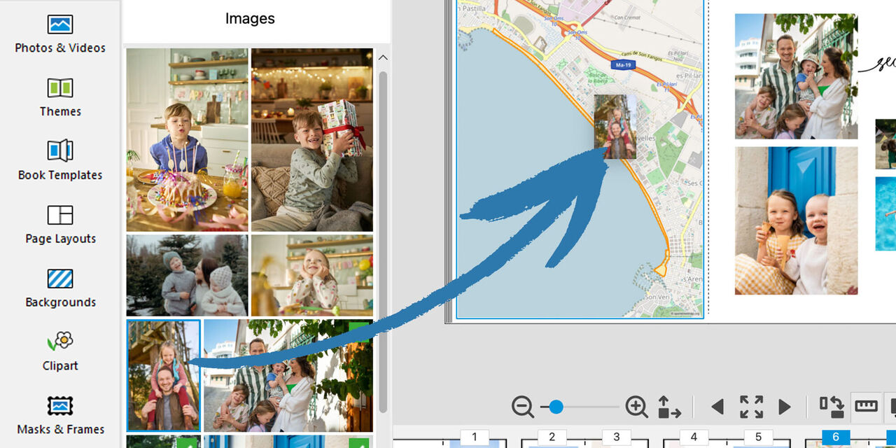 Screen view of a photo program selecting images for a CEWE photo book.