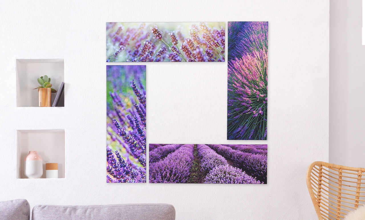 Beautiful wall decoration with lavender motifs in various shapes