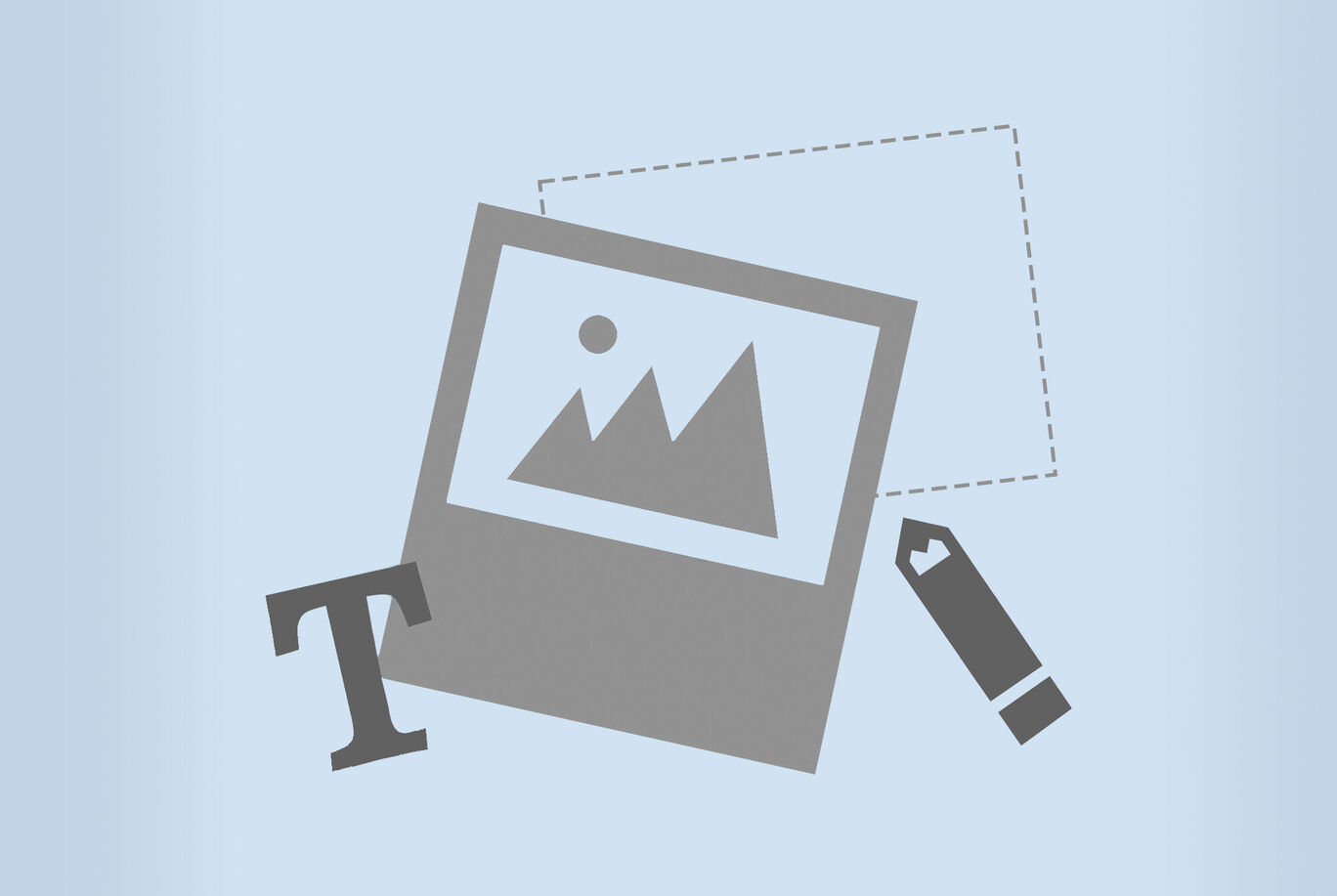 Graphic with photos, text and pen on a light blue background