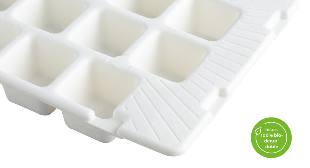 Ice cube tray with 12 compartments and green bio logo