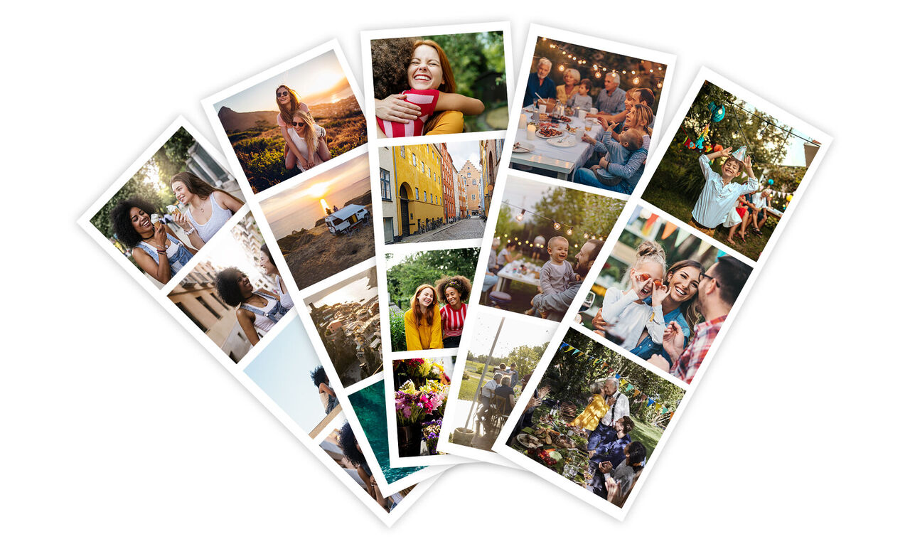 Colorful photo selection with friends and beautiful moments