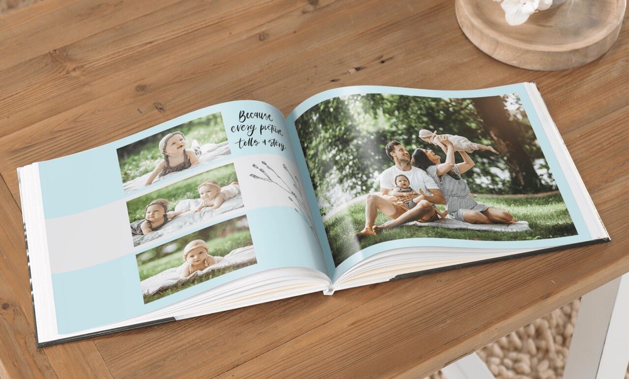 Family enjoying time outdoors in a CEWE photo book.