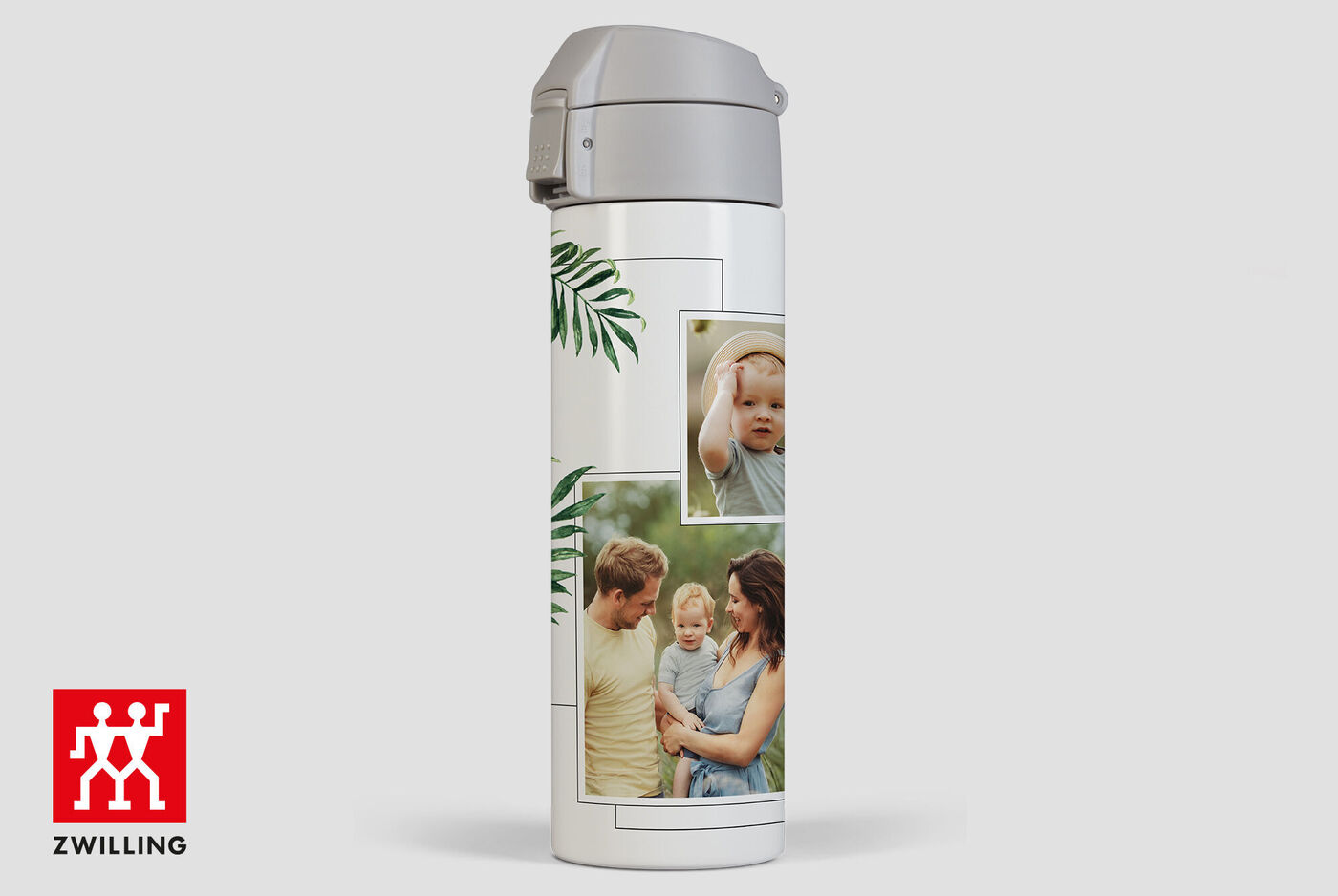 Thermo flask with floral design and photos of happy moments