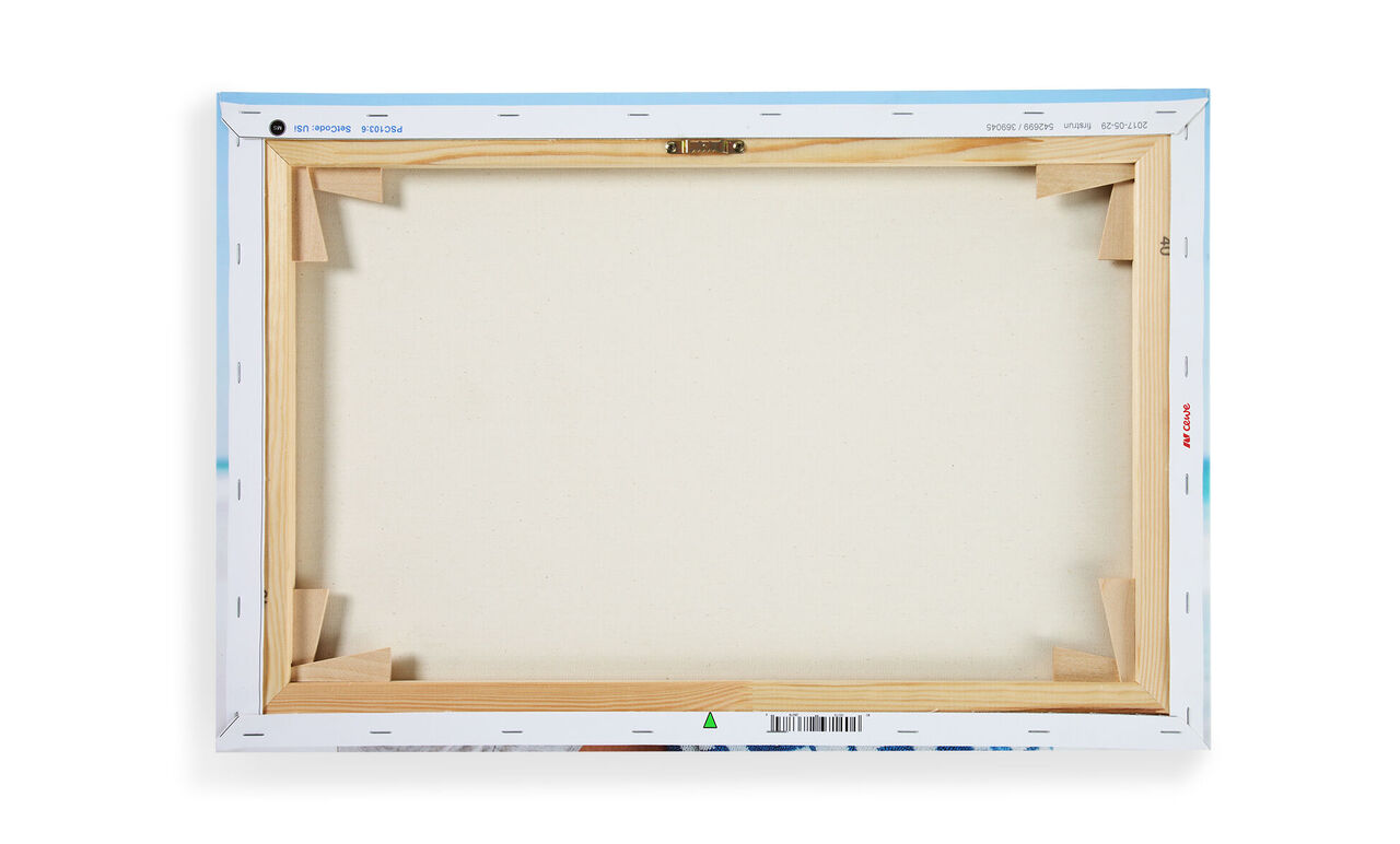 Back of an empty wall picture with wooden frame and attachments.