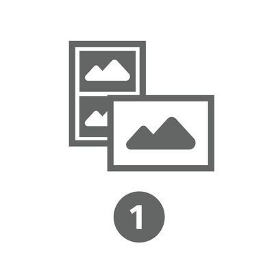 Two picture frames with mountain landscapes and the number one.