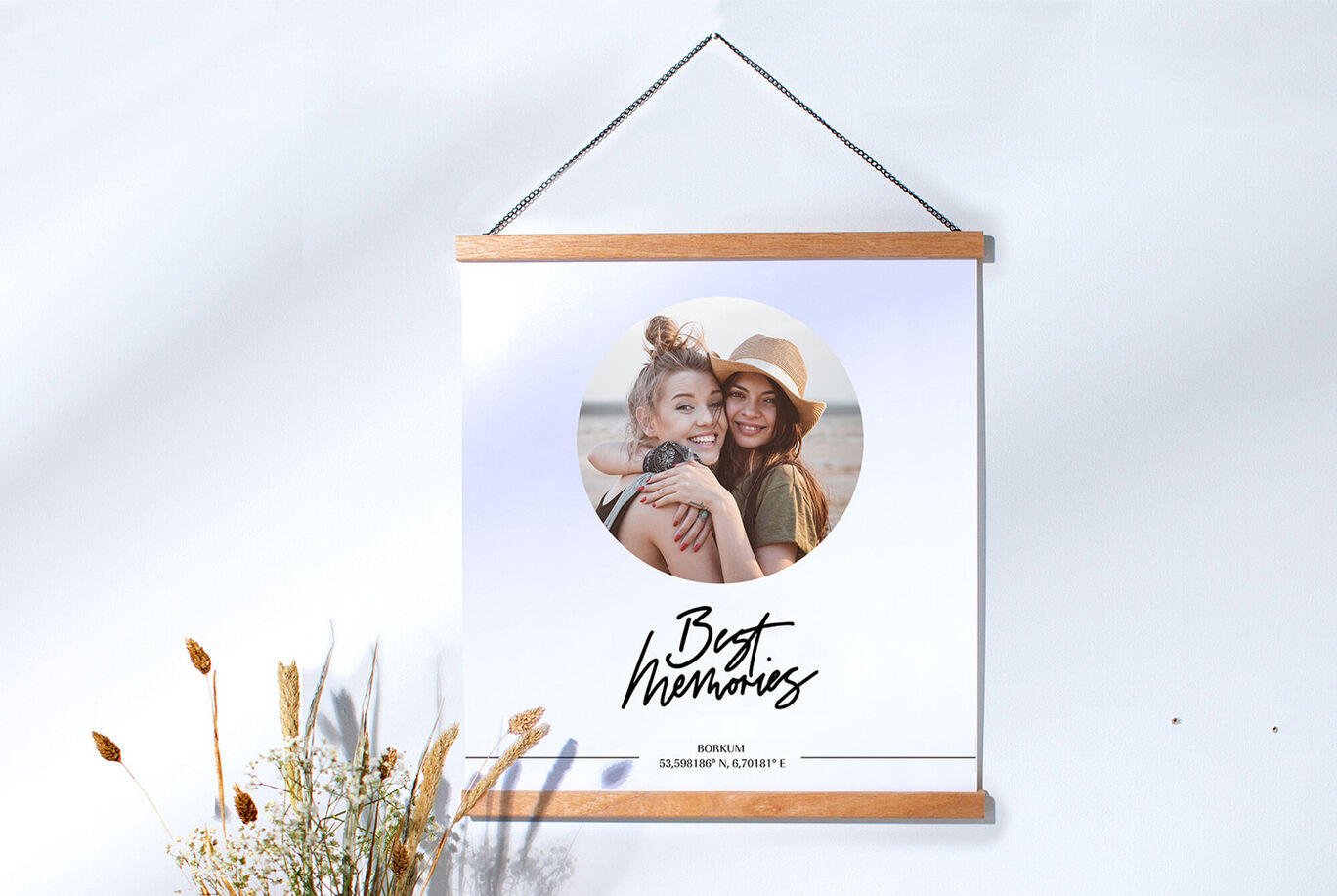 Two people embrace in front of a beautiful background, this moment is lovingly captured