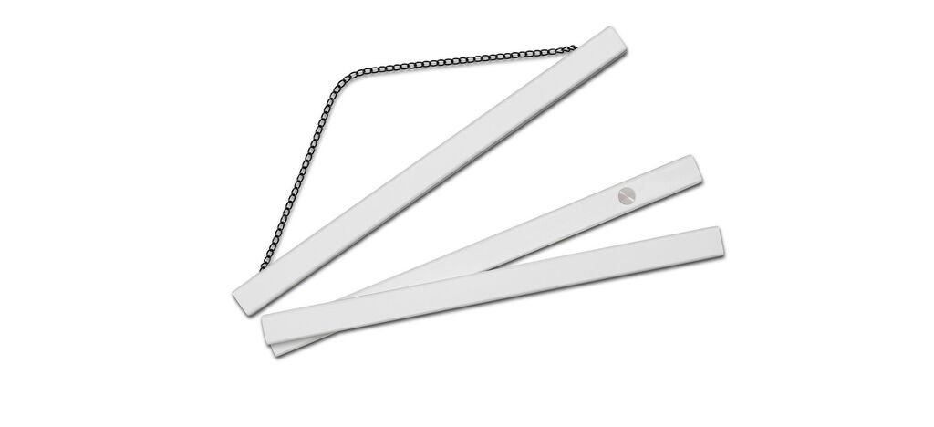Three white geometric triangles in different positions on a white background