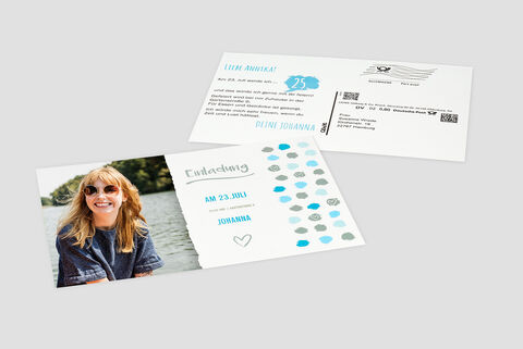 An invitation card with colorful design and space for personal information. Bright colors convey joy and warmth