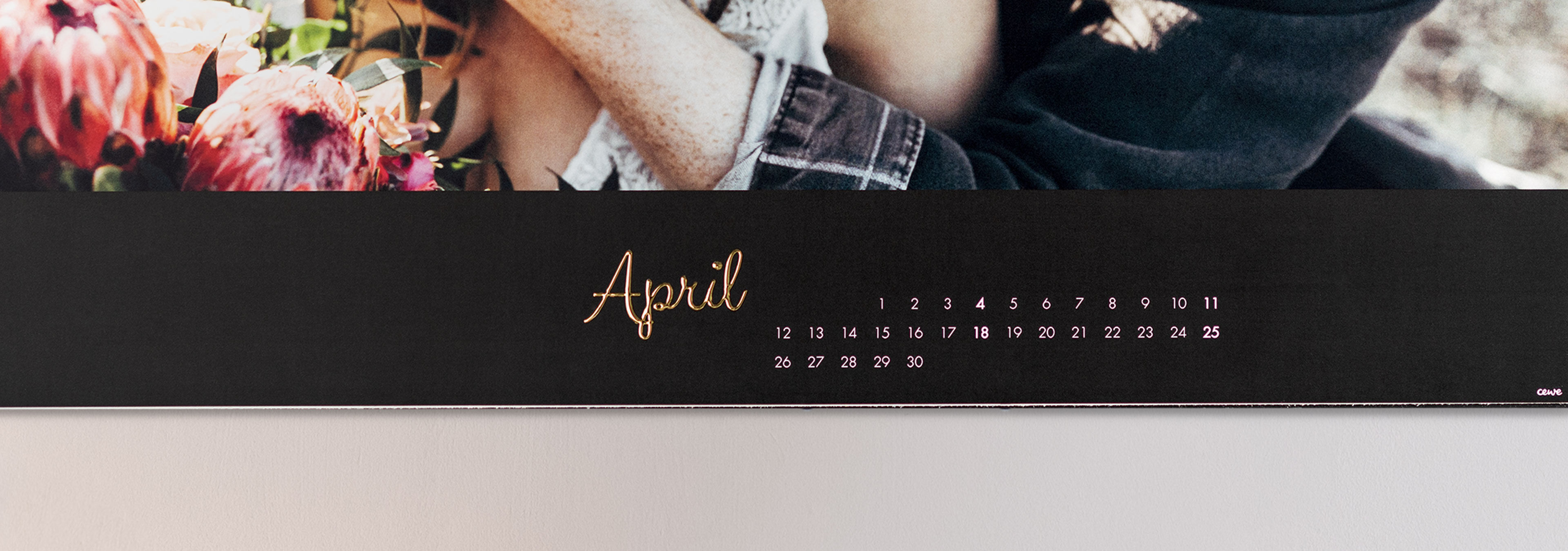 The calendar shows the month of April with golden lettering.