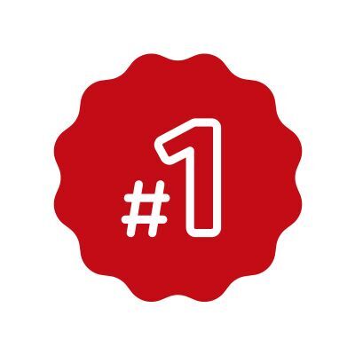A red medal with the number one, representing first place.
