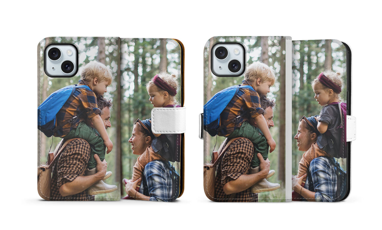 Two phone cases with a loving photo of a parent and child.