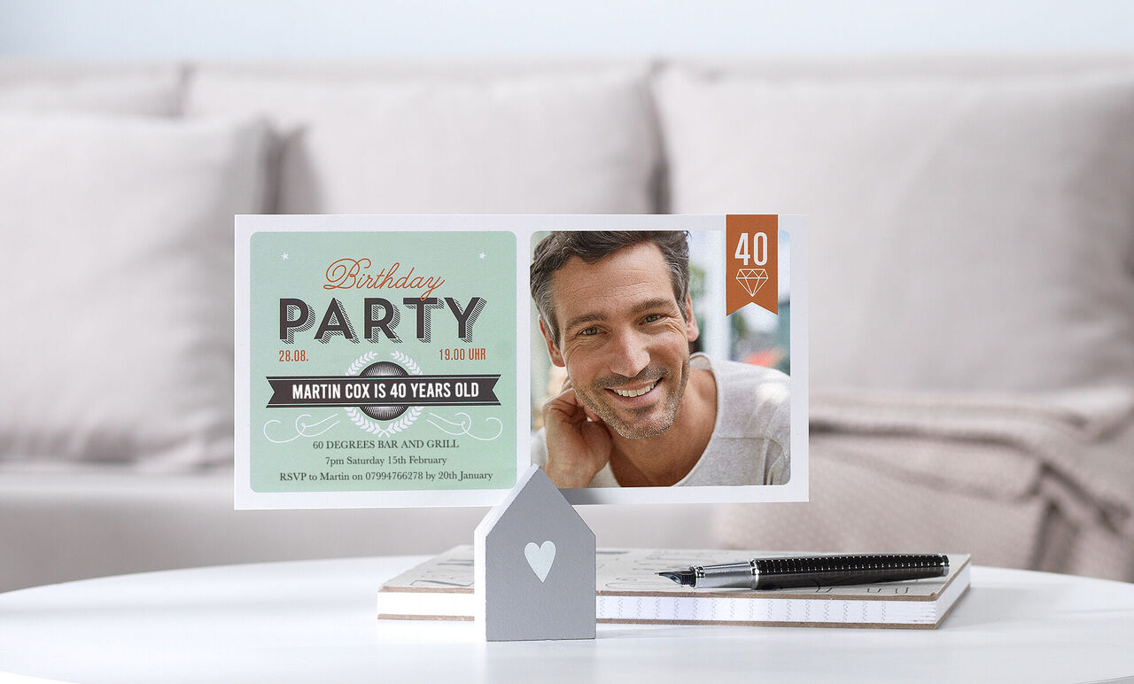 Invitation to the birthday party with cheerful design.