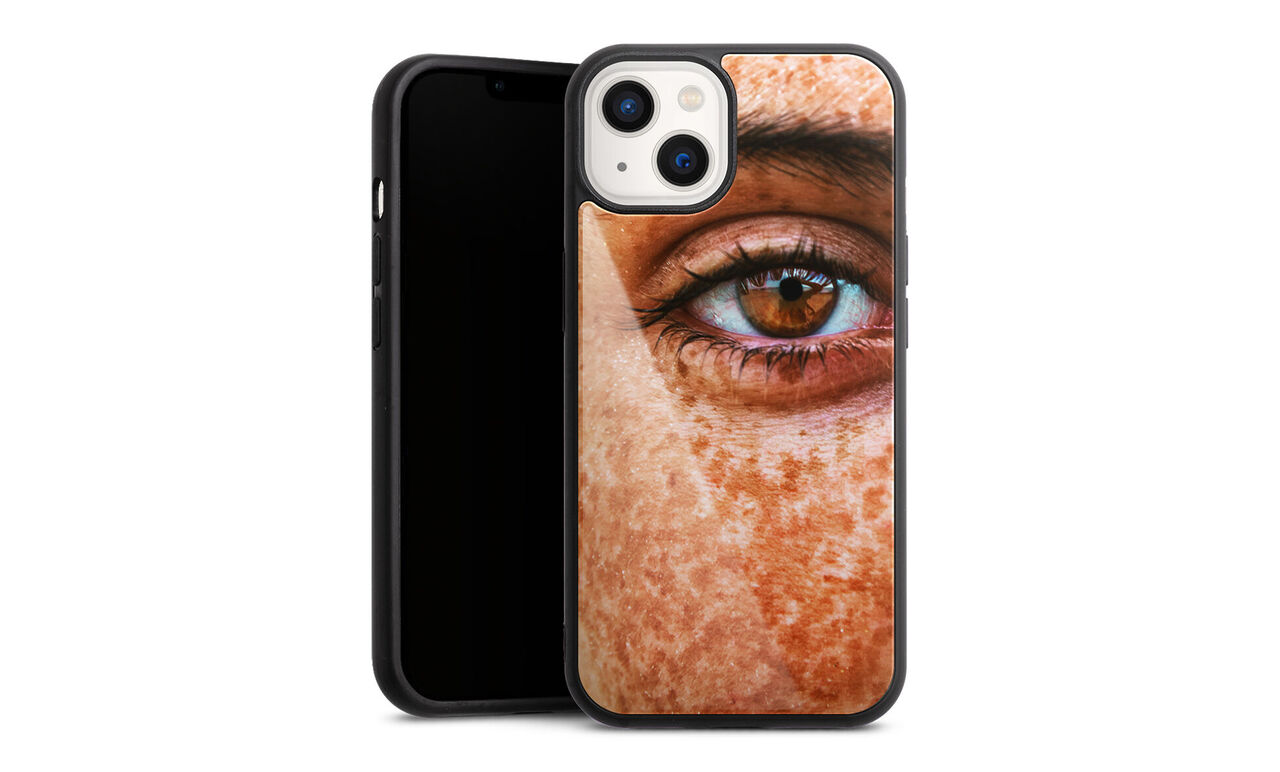 Phone with a unique design showing a person's eye.