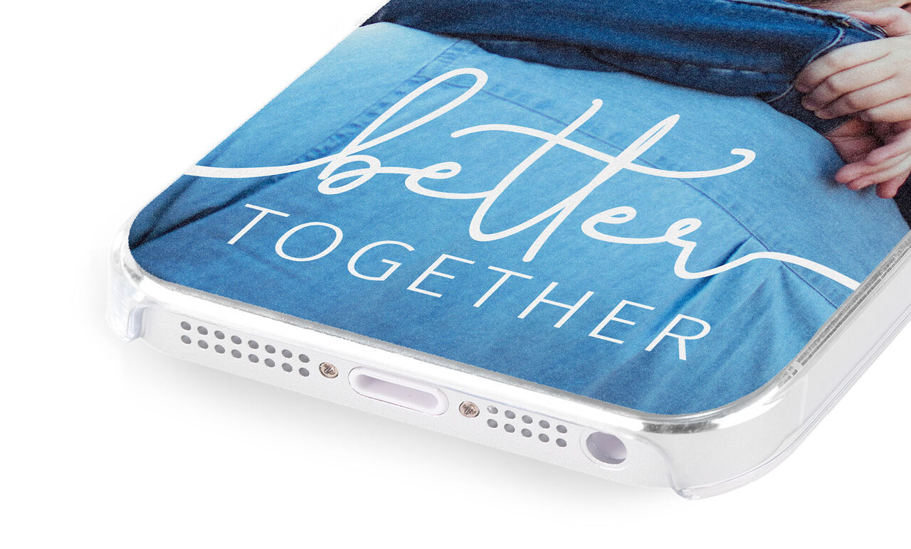 Phone case with the inscription 'better together' in elegant font.